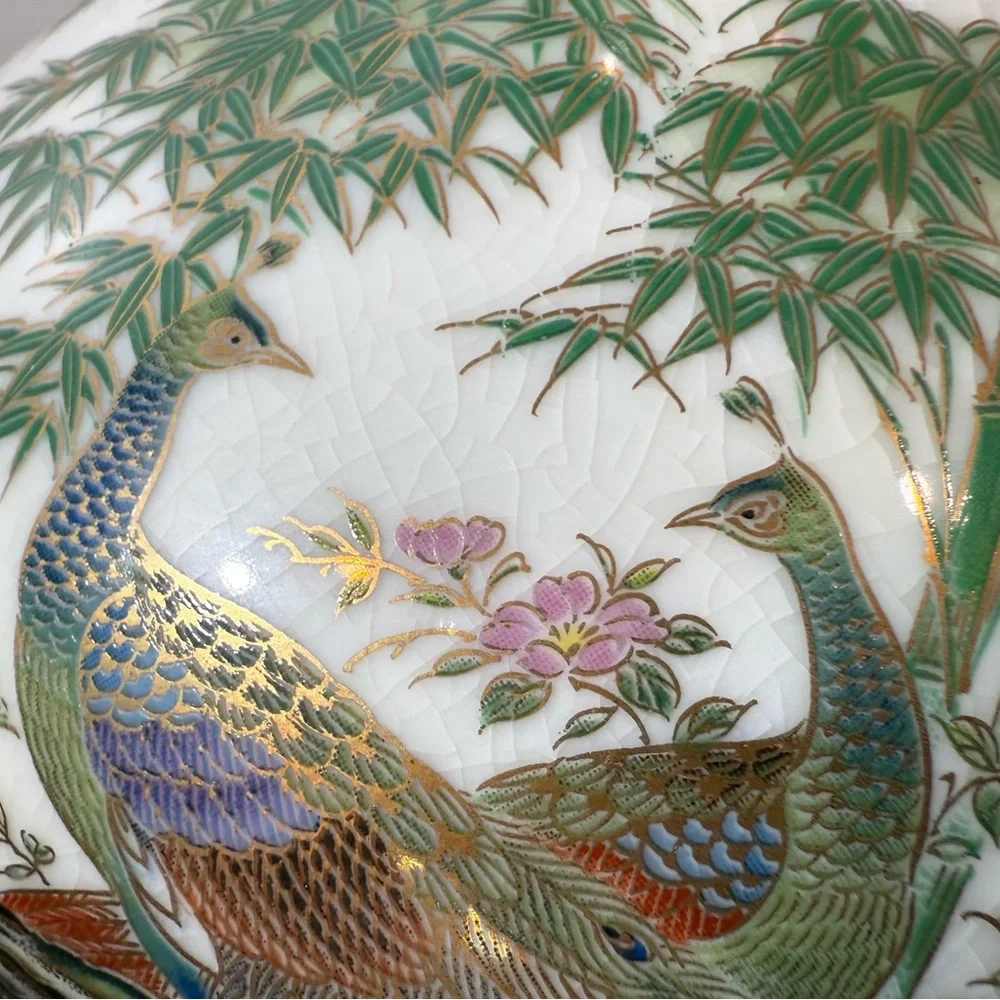 Vintage Shibata Porcelain Flower Vase Peacock Japanese Japan 10”‎ Toyo
